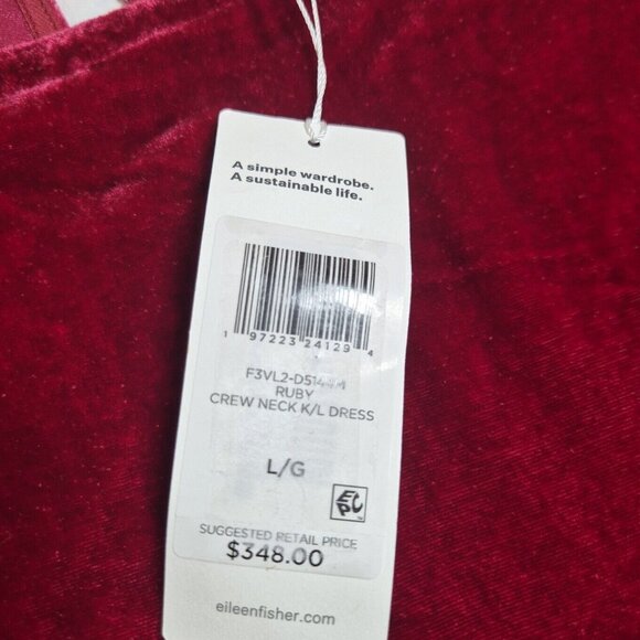 Eileen Fisher Womens Size L Ruby Red Silk Velvet Crew Neck Knee Length Dress 50 - Picture 11 of 12
